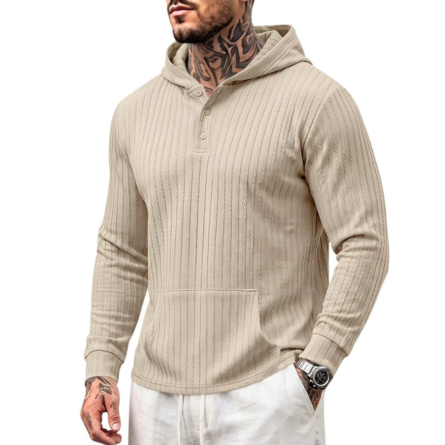 Men’s Full Size Casual Kangaroo Pocket Knit Hoodie Plus Size Khaki / S Apparel and Accessories