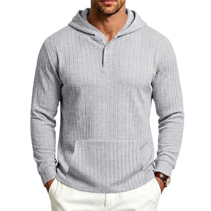 Men’s Full Size Casual Kangaroo Pocket Knit Hoodie Plus Size Light Gray / S Apparel and Accessories