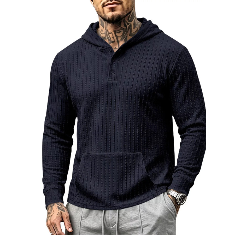 Men’s Full Size Casual Kangaroo Pocket Knit Hoodie Plus Size Navy / S Apparel and Accessories