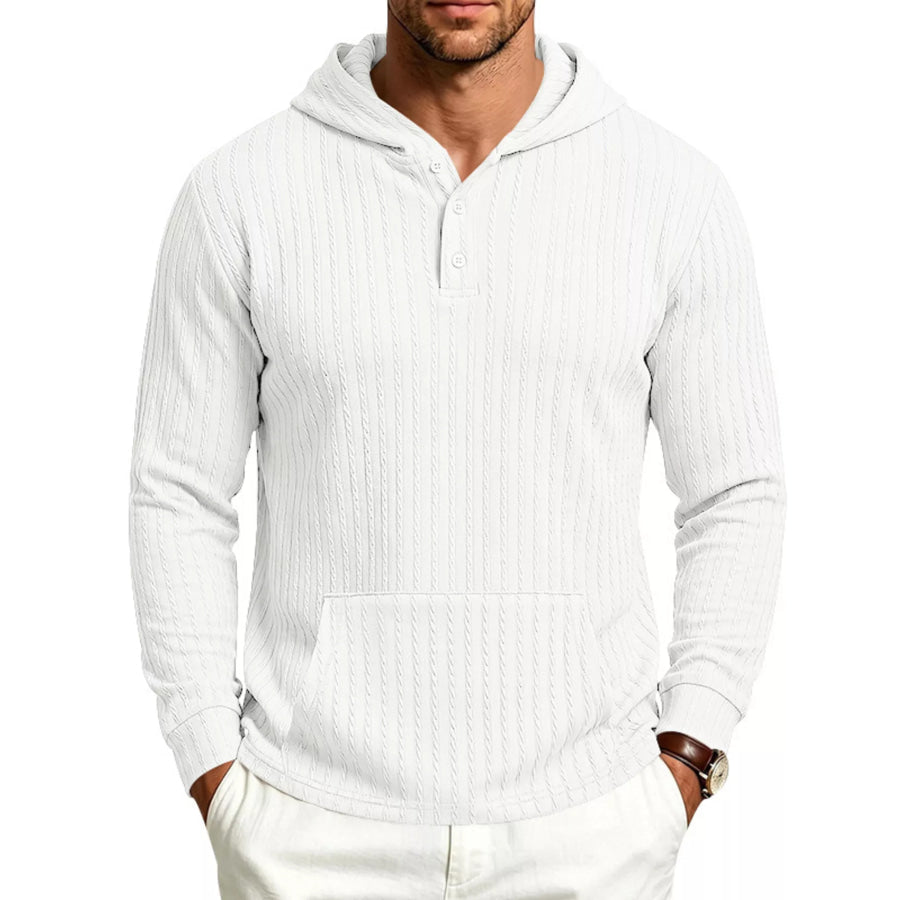 Men’s Full Size Casual Kangaroo Pocket Knit Hoodie Plus Size White / S Apparel and Accessories