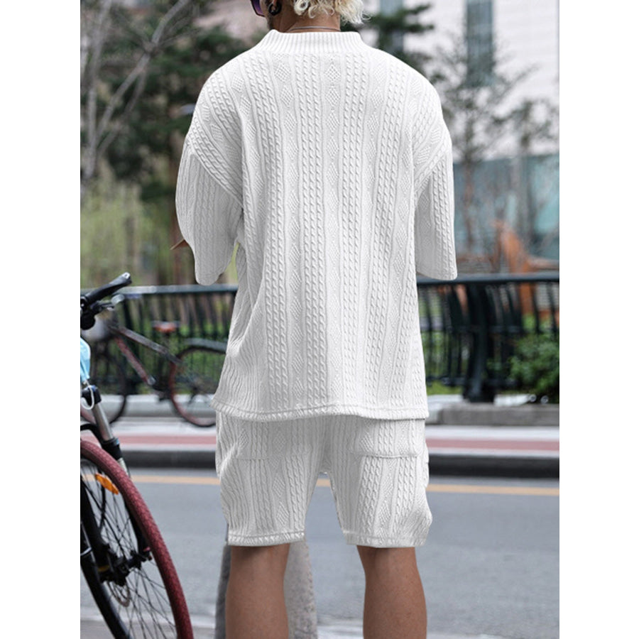 Men’s Full Size Casual Knit V-Neck Short Sleeve Top and Shorts Set Plus Size Apparel and Accessories