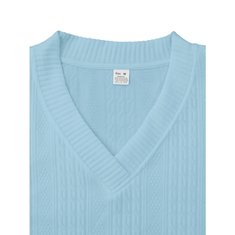Men’s Full Size Casual Knit V-Neck Short Sleeve Top and Shorts Set Plus Size Apparel and Accessories