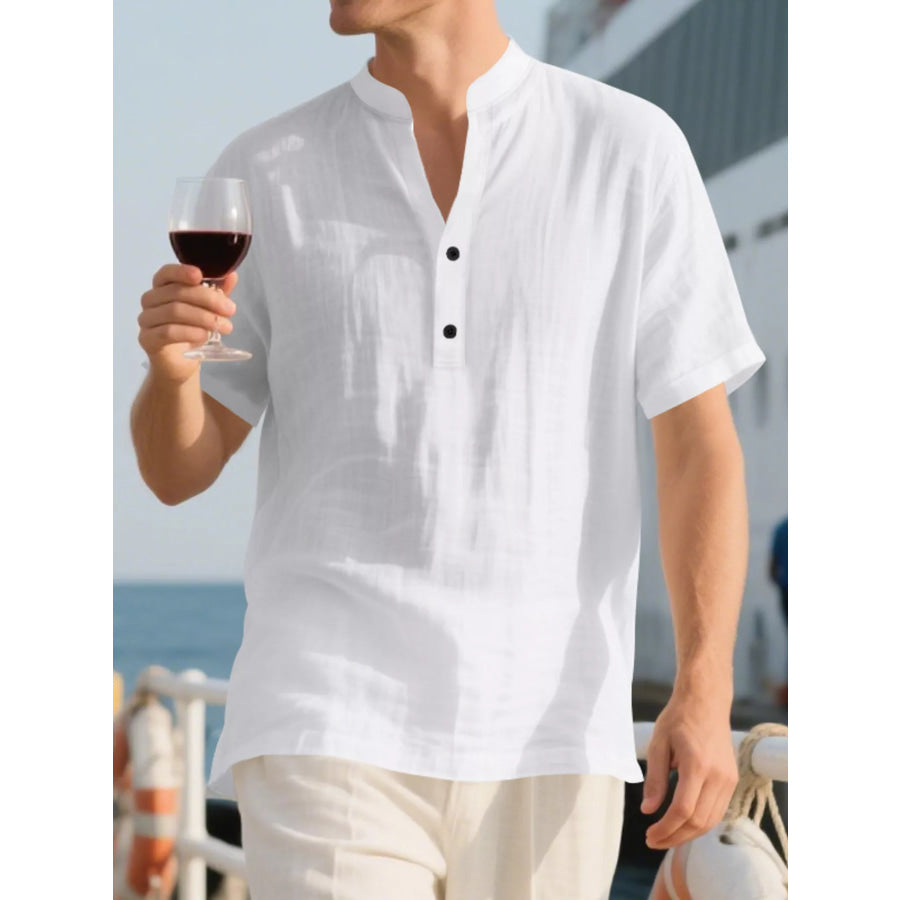 Men’s Full Size Casual Linen Blend Short Sleeve Shirt Plus Size Apparel and Accessories