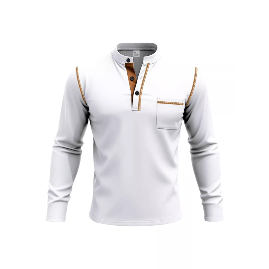 Men’s Full Size Casual Long Sleeve Henley T-Shirt with Pocket Plus Apparel and Accessories