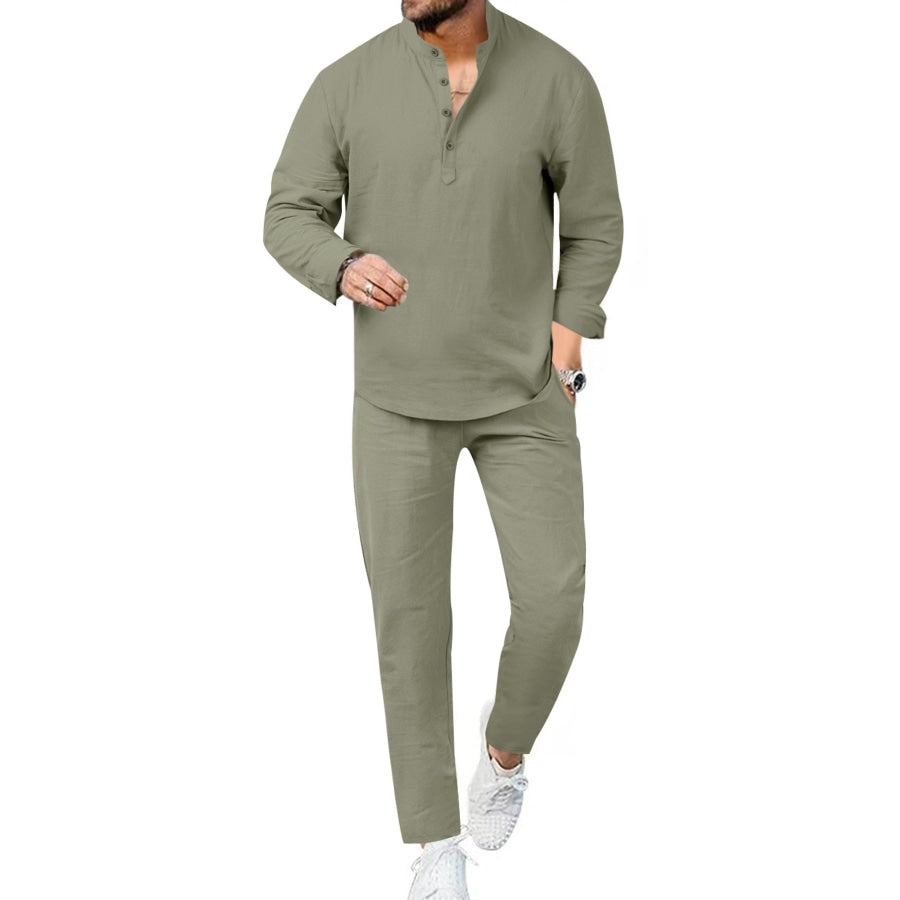 Men’s Full Size Casual Long Sleeve Shirt and Pants Set Plus Size Army Green / S Apparel and Accessories