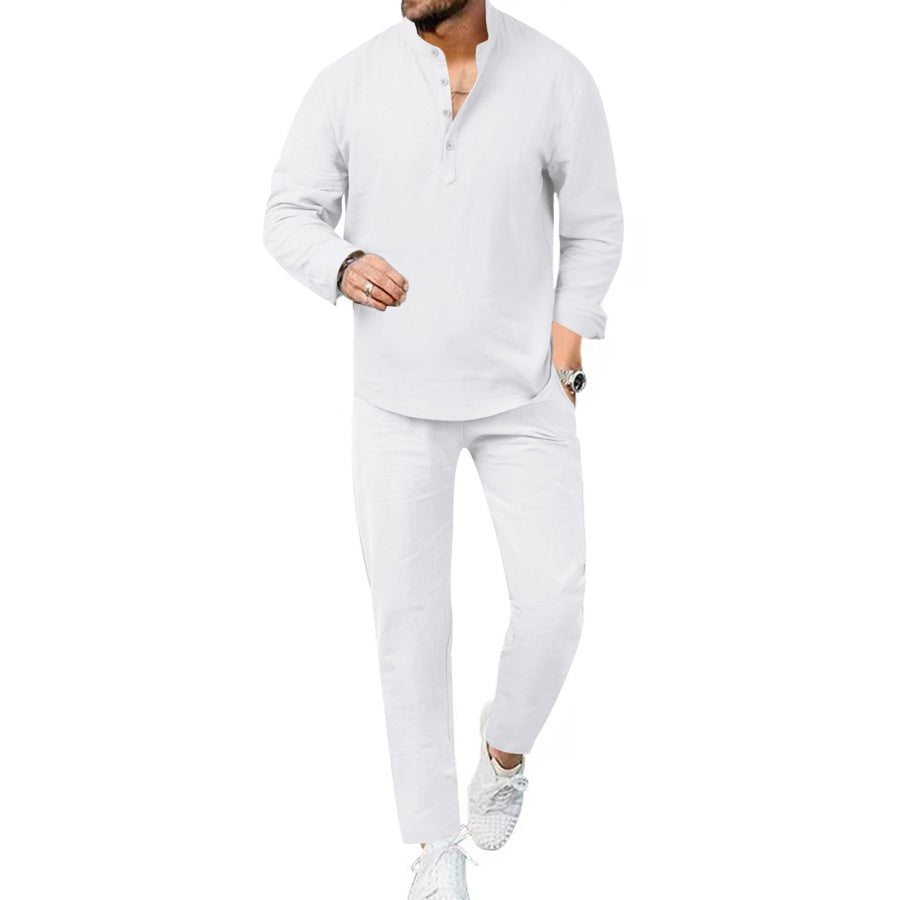 Men’s Full Size Casual Long Sleeve Shirt and Pants Set Plus Size White / S Apparel and Accessories