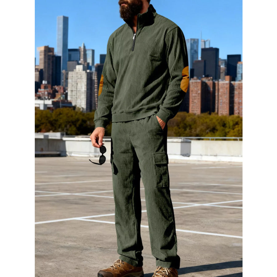 Men’s Full Size Casual Long Sleeve Top & Pants Set Plus Size Army Green / S Apparel and Accessories