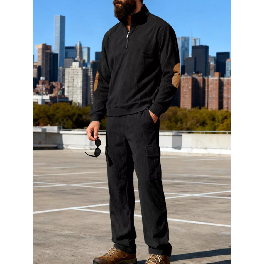 Men’s Full Size Casual Long Sleeve Top & Pants Set Plus Size Black / S Apparel and Accessories
