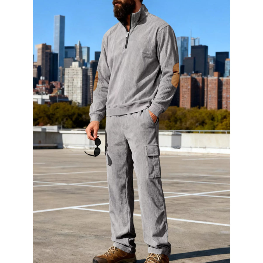 Men’s Full Size Casual Long Sleeve Top & Pants Set Plus Size Gray / S Apparel and Accessories