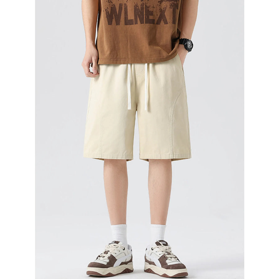 Men’s Full Size Casual Loose-Fit Drawstring Shorts Plus Size Cream / S Apparel and Accessories