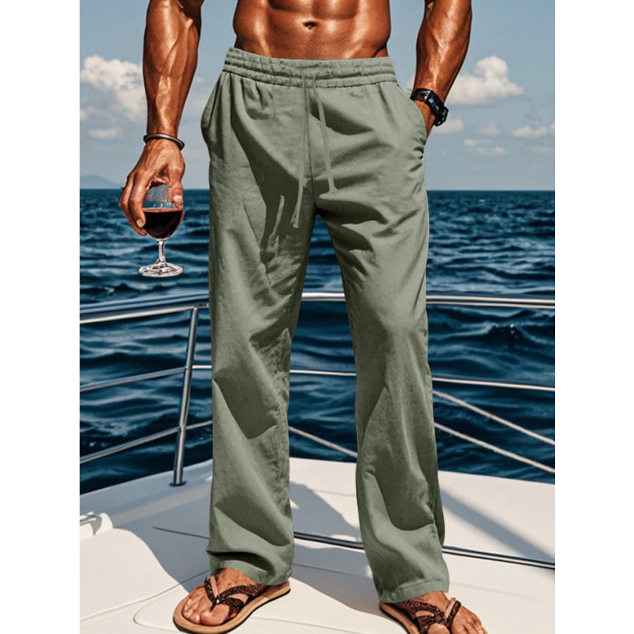 Men’s Full Size Casual Loose-Fit Pants with Elastic Drawstring Waist Plus Gray Green / S Apparel and Accessories