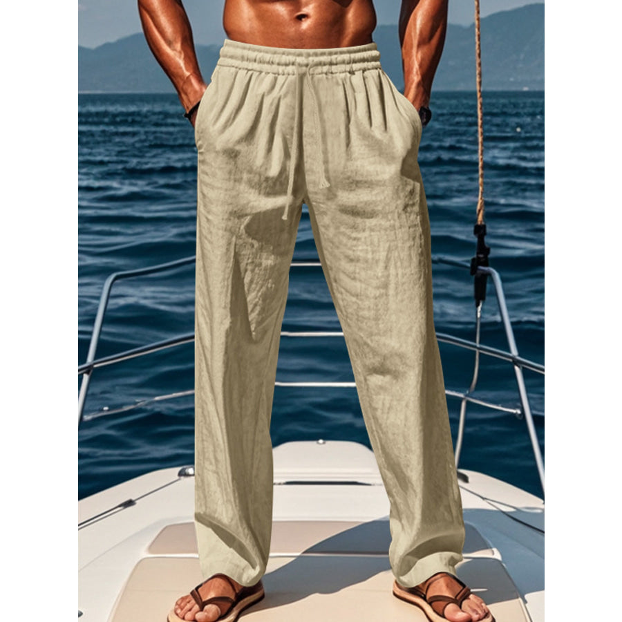 Men’s Full Size Casual Loose-Fit Pants with Elastic Drawstring Waist Plus Khaki / S Apparel and Accessories