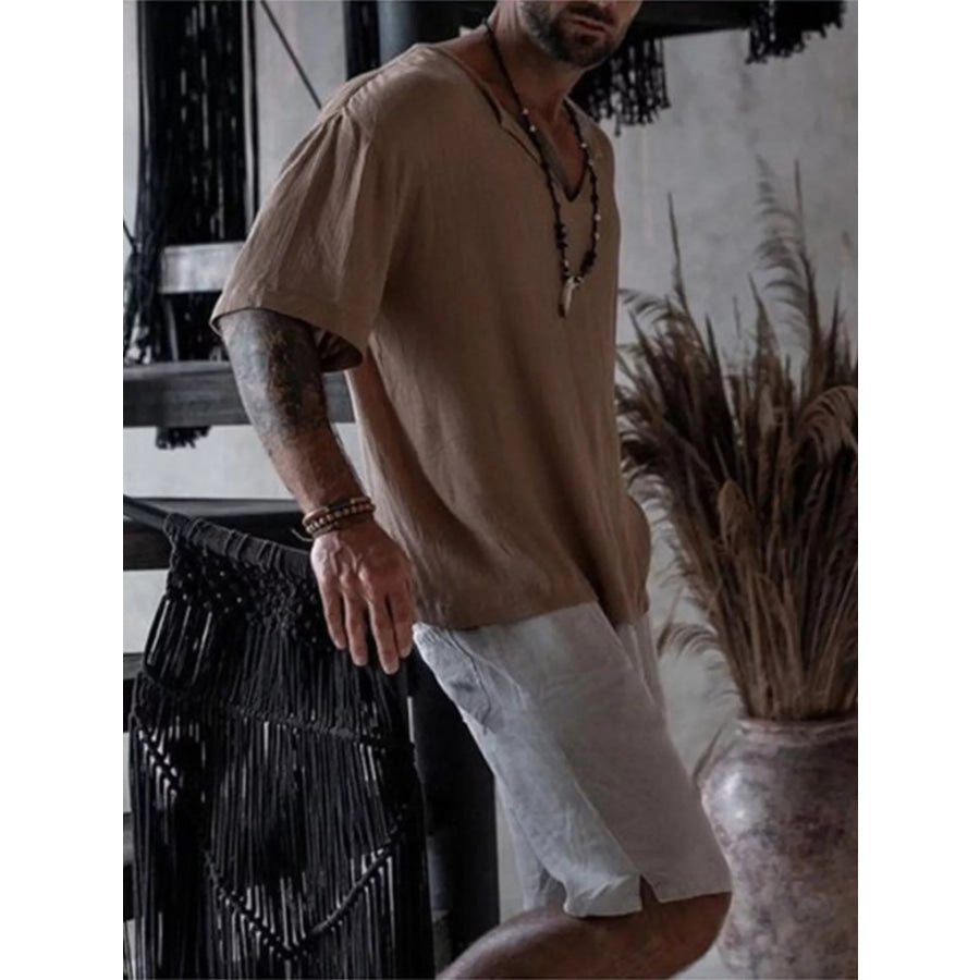 Men’s Full Size Casual Loose Short Sleeve Blouse Plus Size Apparel and Accessories