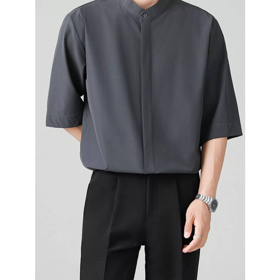 Men’s Full Size Casual Mandarin Collar Half Sleeve Shirt Plus Size Apparel and Accessories