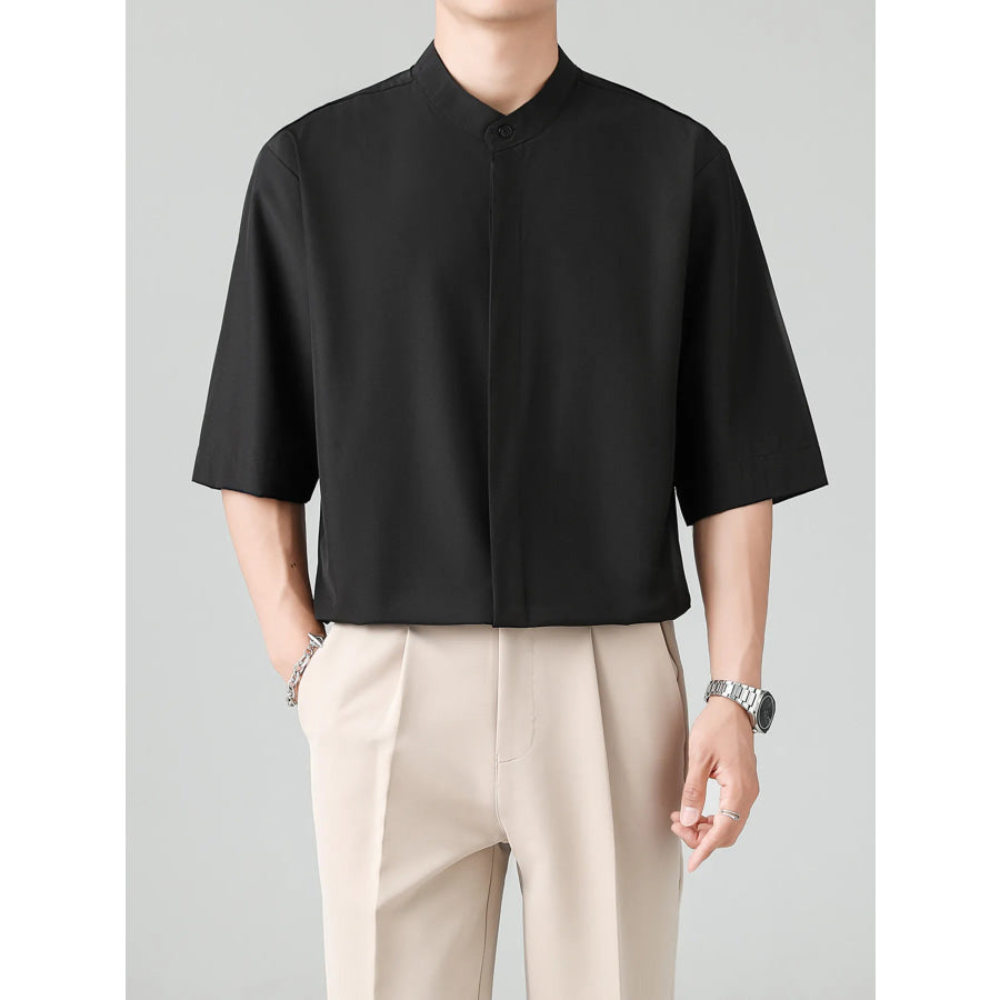 Men’s Full Size Casual Mandarin Collar Half Sleeve Shirt Plus Size Apparel and Accessories