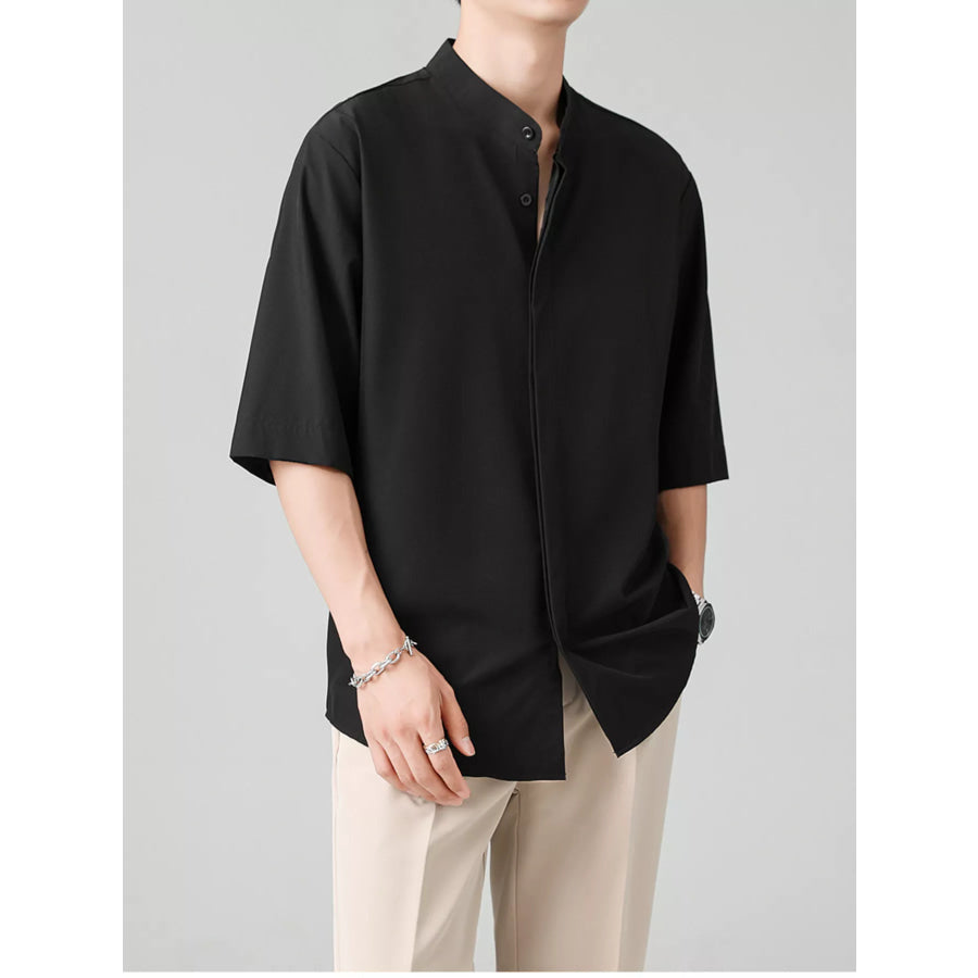 Men’s Full Size Casual Mandarin Collar Half Sleeve Shirt Plus Size Apparel and Accessories