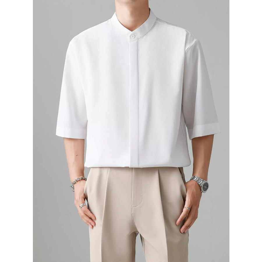Men’s Full Size Casual Mandarin Collar Half Sleeve Shirt Plus Size Apparel and Accessories