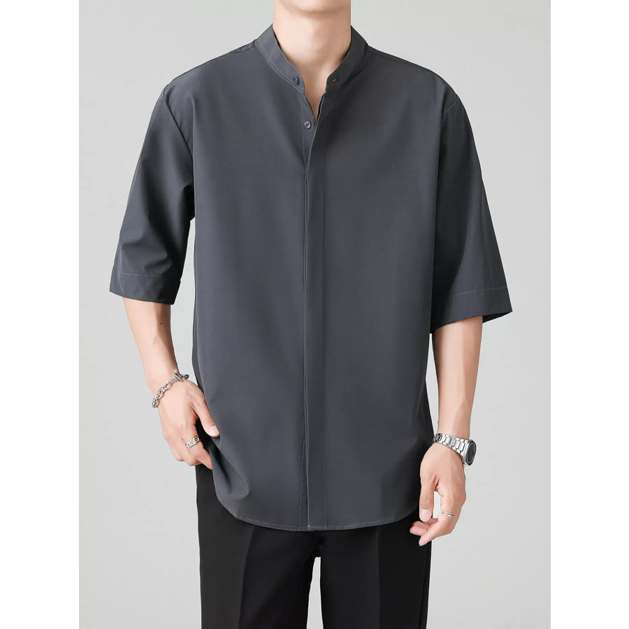 Men’s Full Size Casual Mandarin Collar Half Sleeve Shirt Plus Size Apparel and Accessories