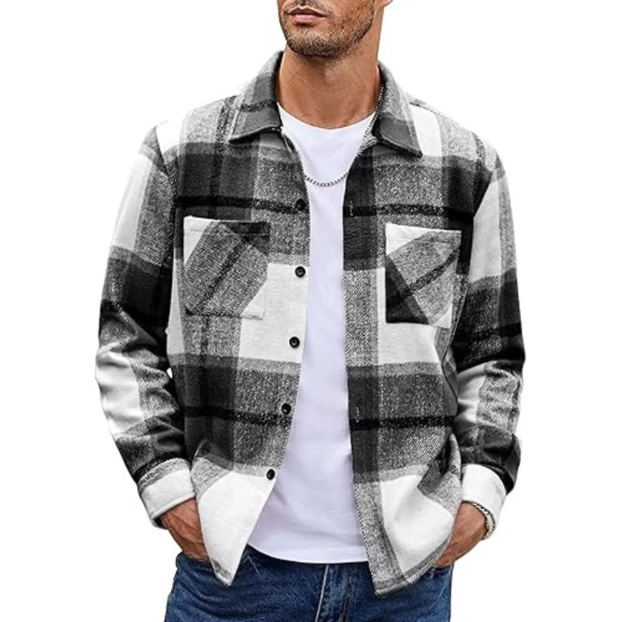 Men’s Full Size Casual Plaid Button Up Shirt Plus Size Black / S Apparel and Accessories