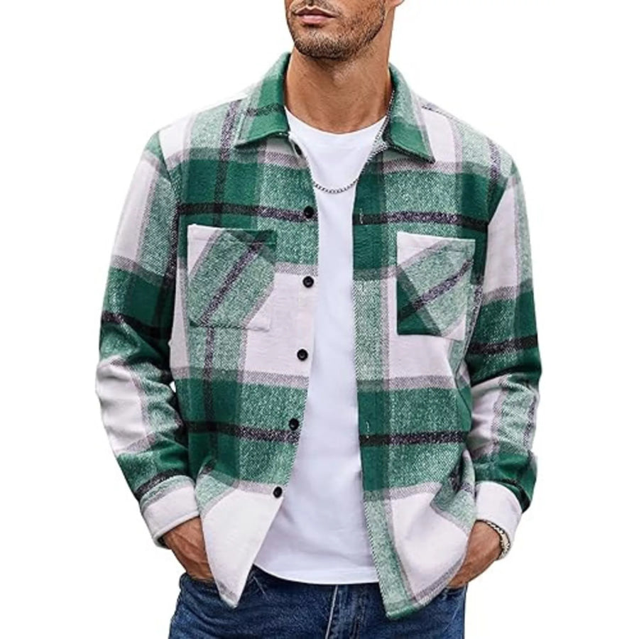 Men’s Full Size Casual Plaid Button Up Shirt Plus Size Green / S Apparel and Accessories