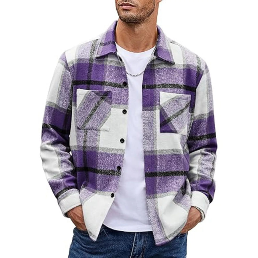 Men’s Full Size Casual Plaid Button Up Shirt Plus Size Purple / S Apparel and Accessories