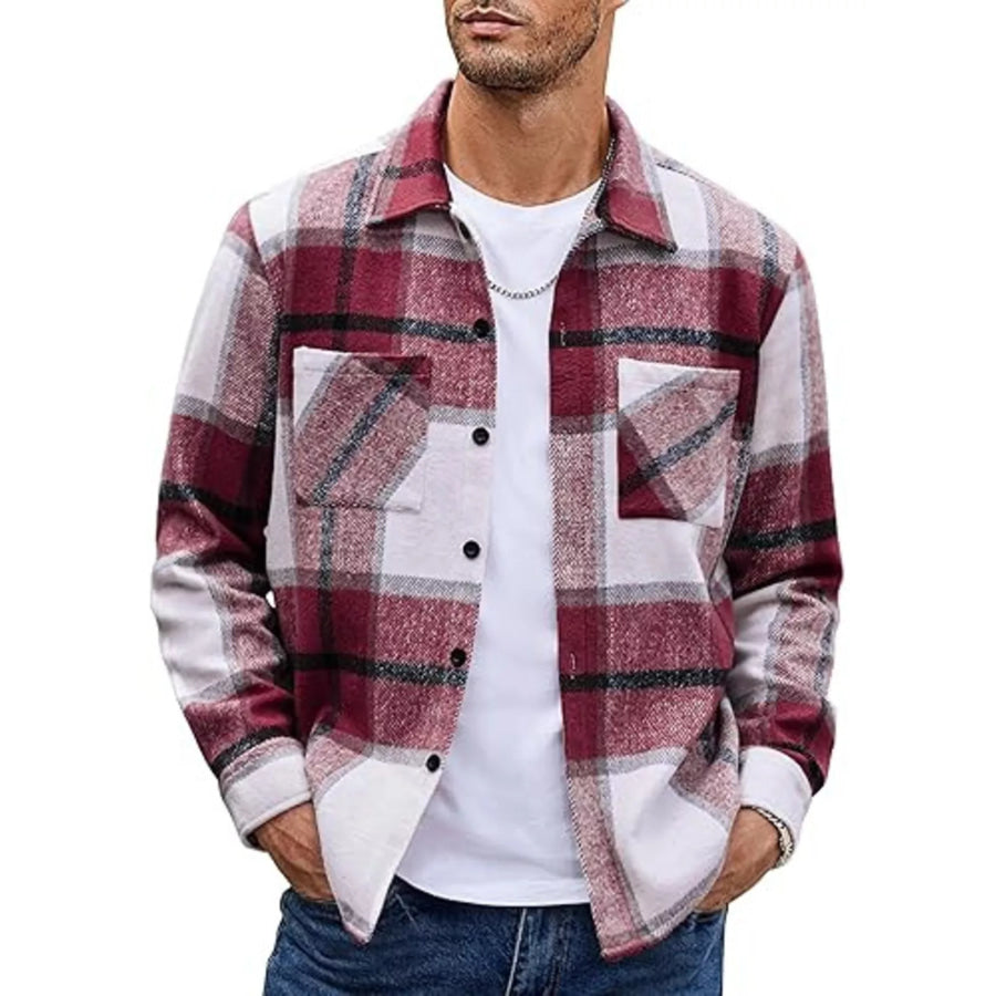 Men’s Full Size Casual Plaid Button Up Shirt Plus Size Red / S Apparel and Accessories