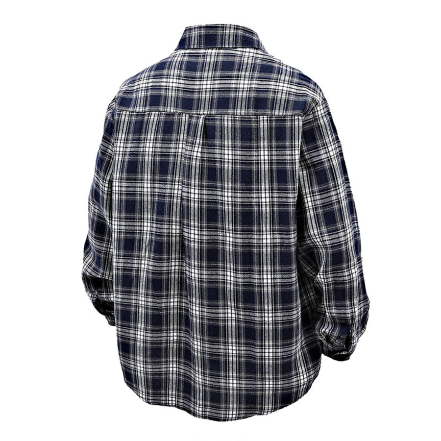 Men’s Full Size Casual Plaid Long Sleeve Shirt Plus Size Apparel and Accessories