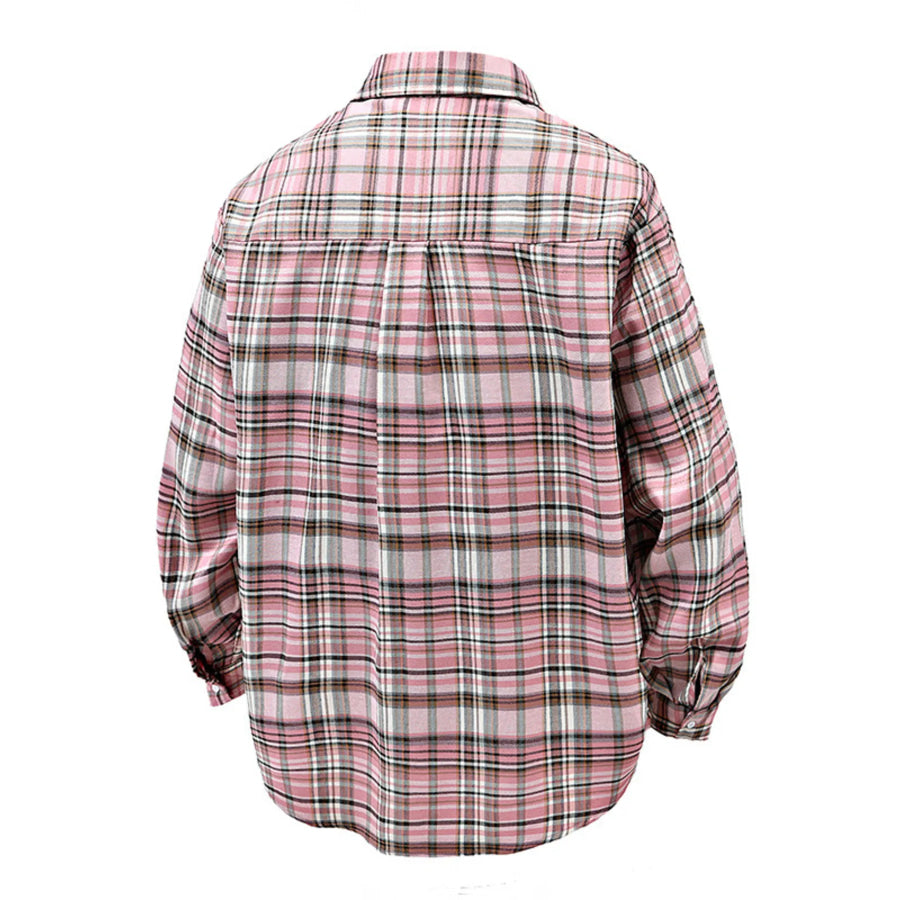 Men’s Full Size Casual Plaid Long Sleeve Shirt Plus Size Apparel and Accessories