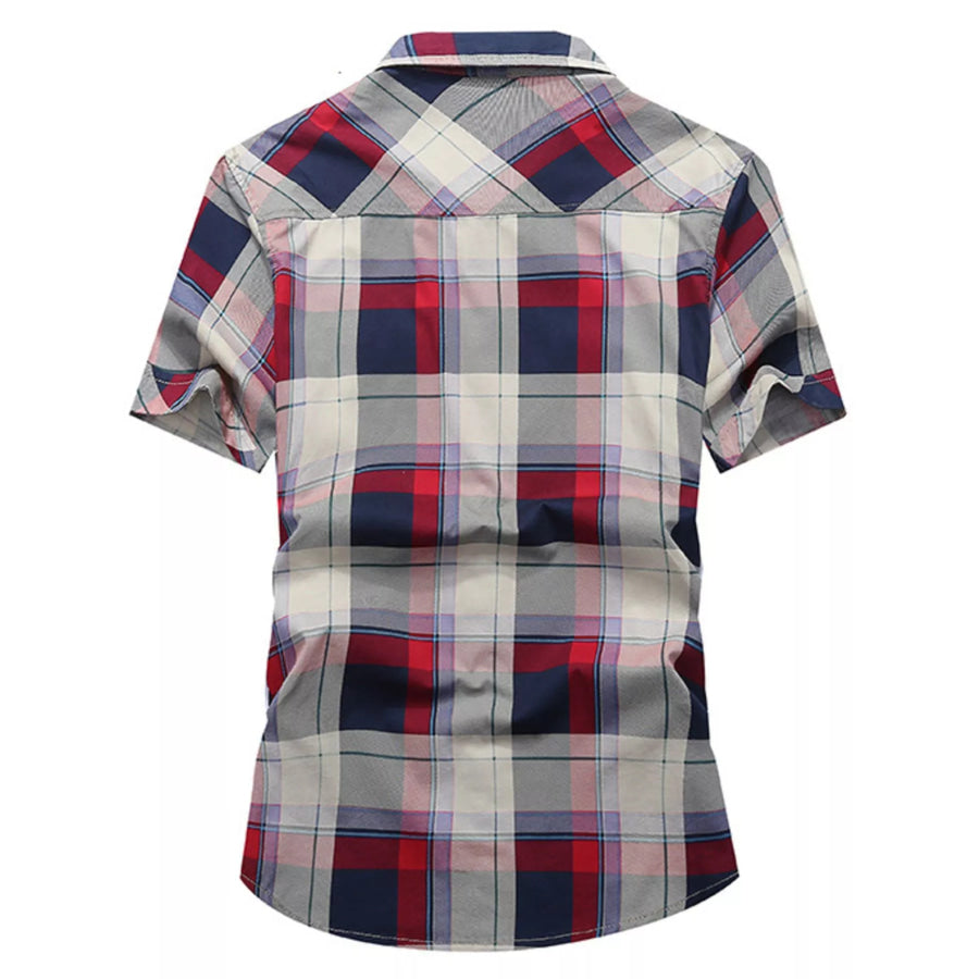 Men’s Full Size Casual Plaid Short Sleeve Shirt Plus Size Apparel and Accessories