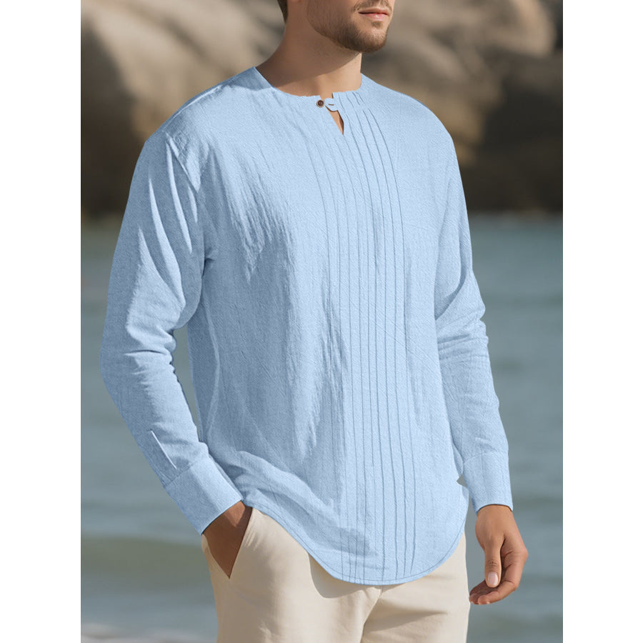 Men’s Full Size Casual Pleated Long Sleeve Blouse Plus Size Apparel and Accessories