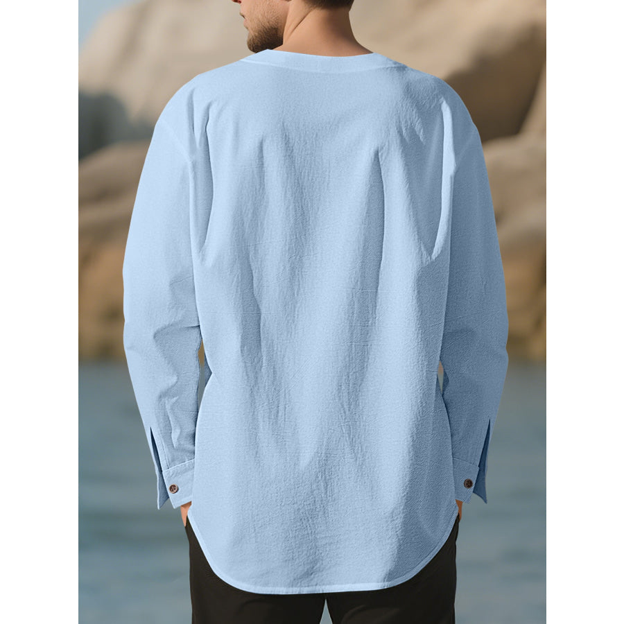 Men’s Full Size Casual Pleated Long Sleeve Blouse Plus Size Apparel and Accessories