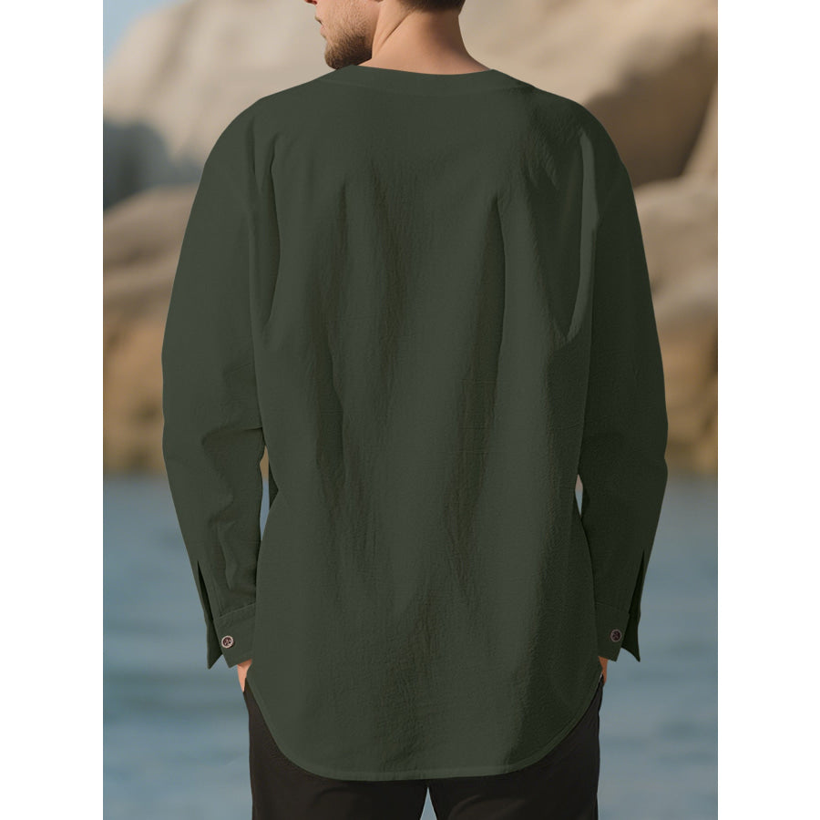 Men’s Full Size Casual Pleated Long Sleeve Blouse Plus Size Apparel and Accessories