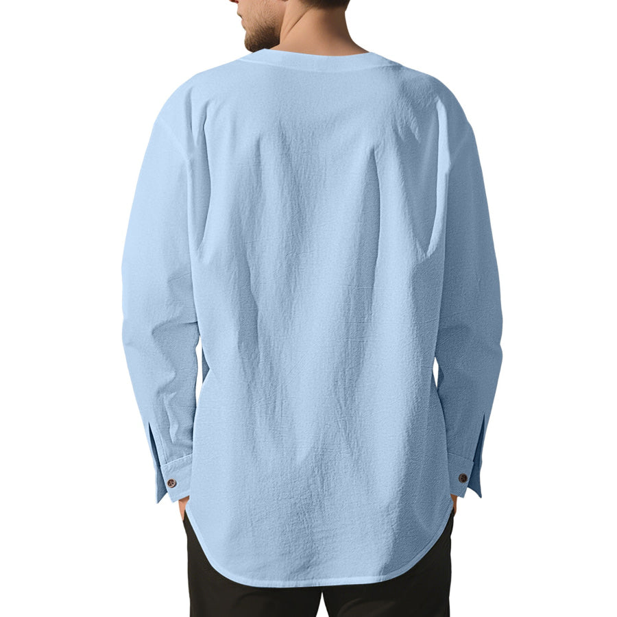 Men’s Full Size Casual Pleated Long Sleeve Blouse Plus Size Apparel and Accessories