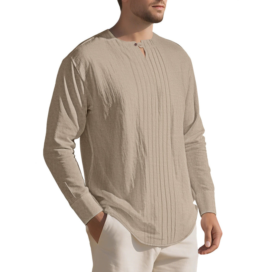 Men’s Full Size Casual Pleated Long Sleeve Blouse Plus Size Apparel and Accessories