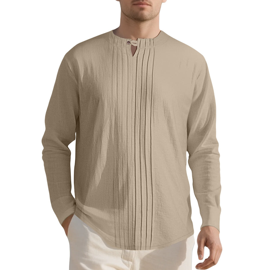 Men’s Full Size Casual Pleated Long Sleeve Blouse Plus Size Apparel and Accessories