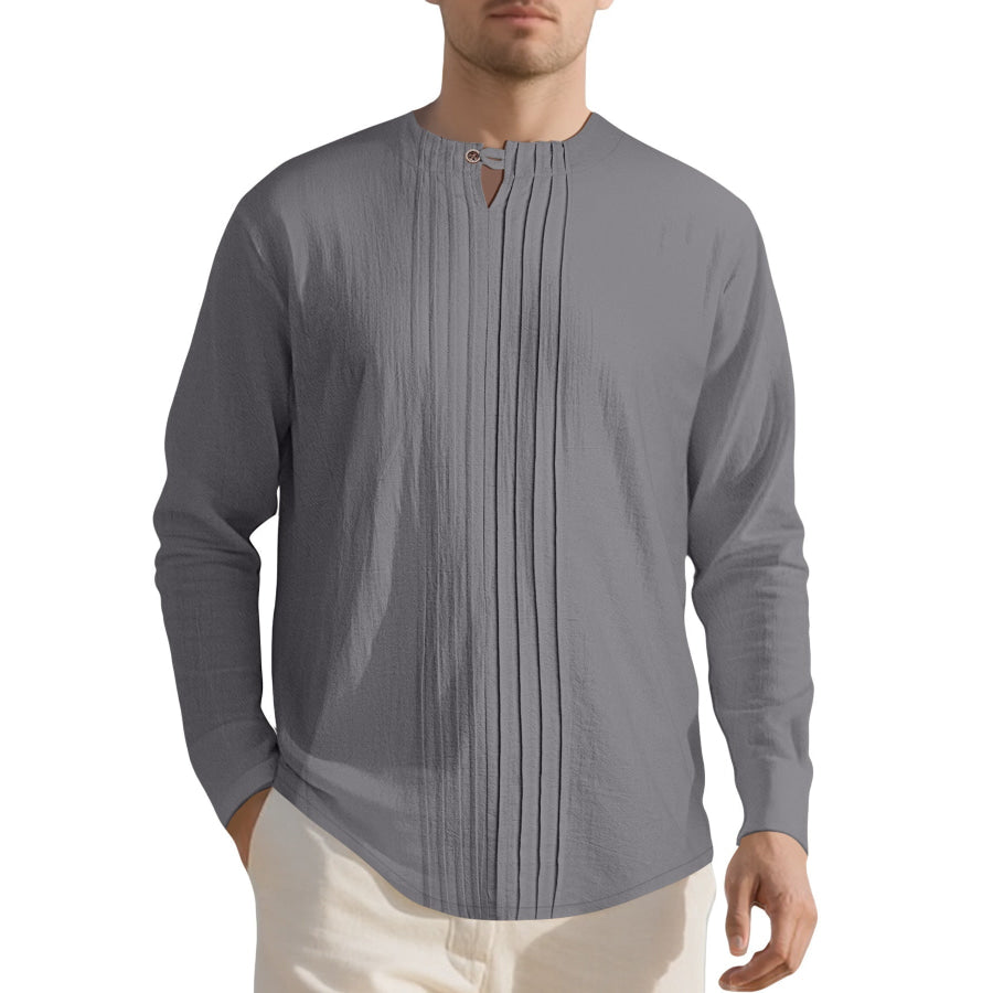 Men’s Full Size Casual Pleated Long Sleeve Blouse Plus Size Apparel and Accessories