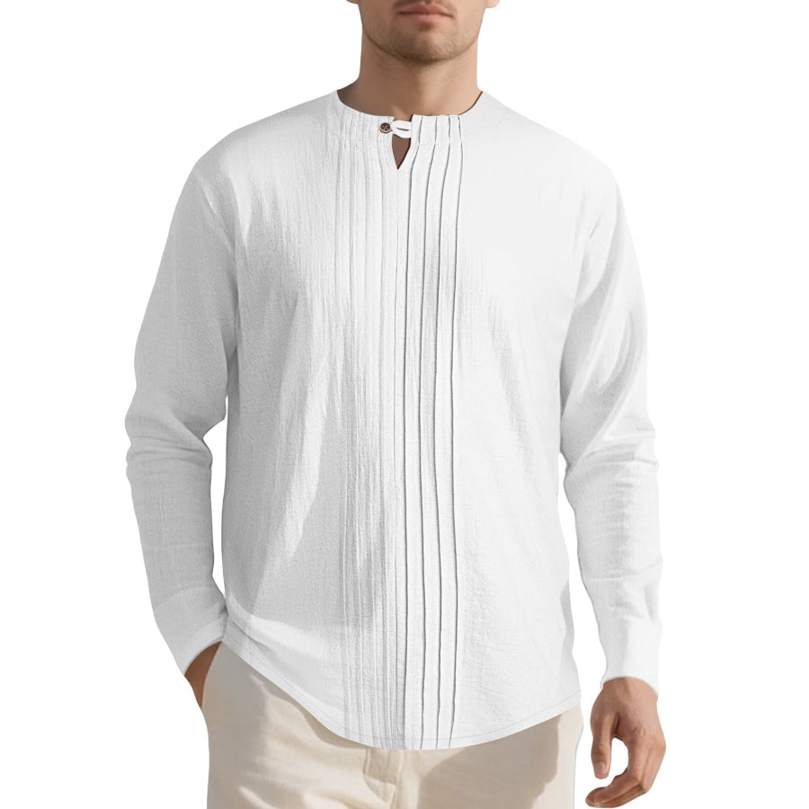 Men’s Full Size Casual Pleated Long Sleeve Blouse Plus Size White / S Apparel and Accessories