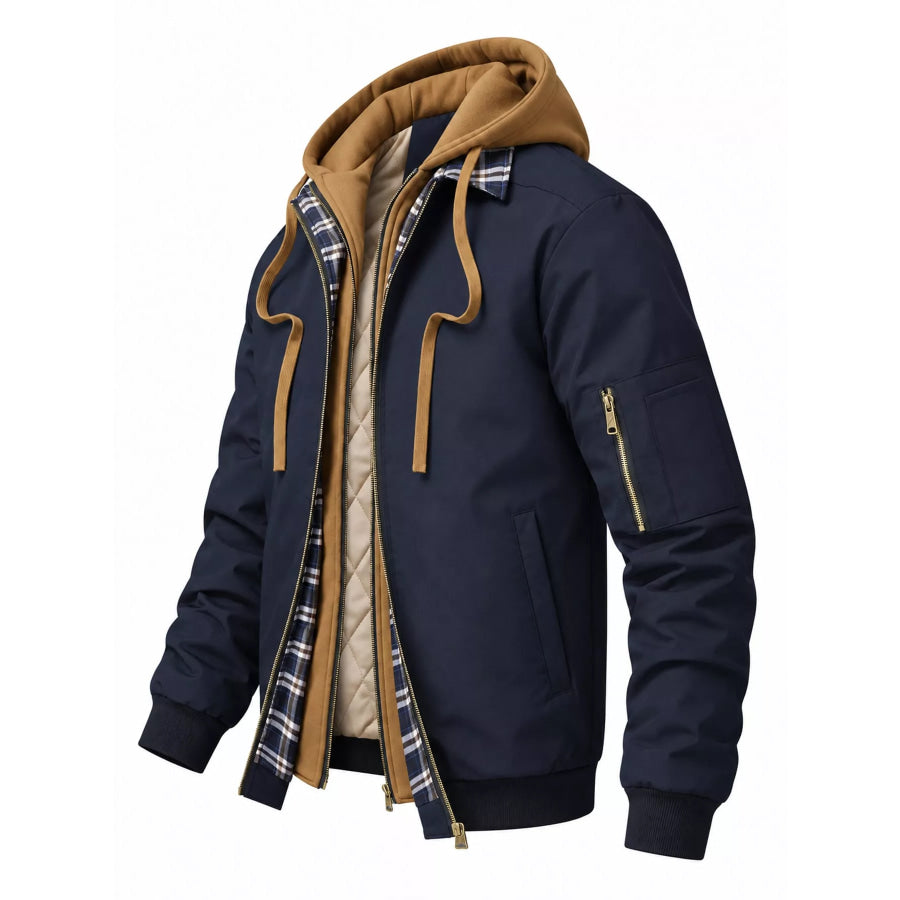 Men’s Full Size Casual Quilted Lined Hooded Bomber Jacket Plus Apparel and Accessories