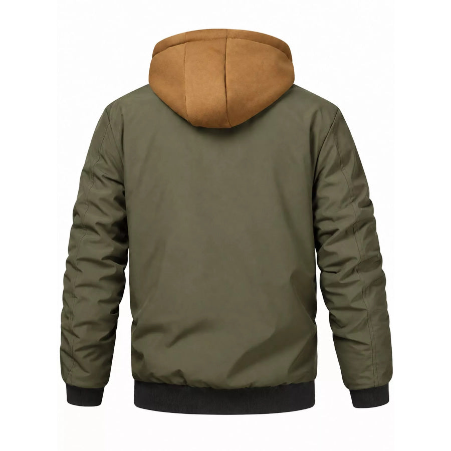Men’s Full Size Casual Quilted Lined Hooded Bomber Jacket Plus Apparel and Accessories