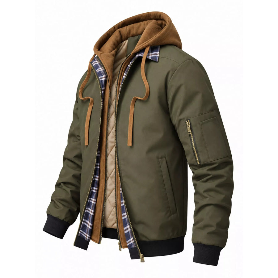 Men’s Full Size Casual Quilted Lined Hooded Bomber Jacket Plus Apparel and Accessories