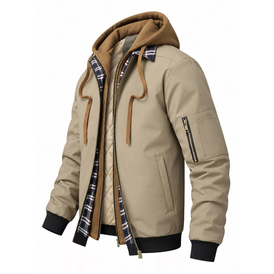 Men’s Full Size Casual Quilted Lined Hooded Bomber Jacket Plus Apparel and Accessories