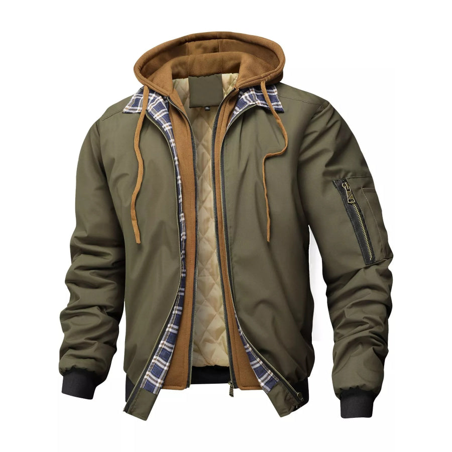 Men’s Full Size Casual Quilted Lined Hooded Bomber Jacket Plus Army Green / S Apparel and Accessories