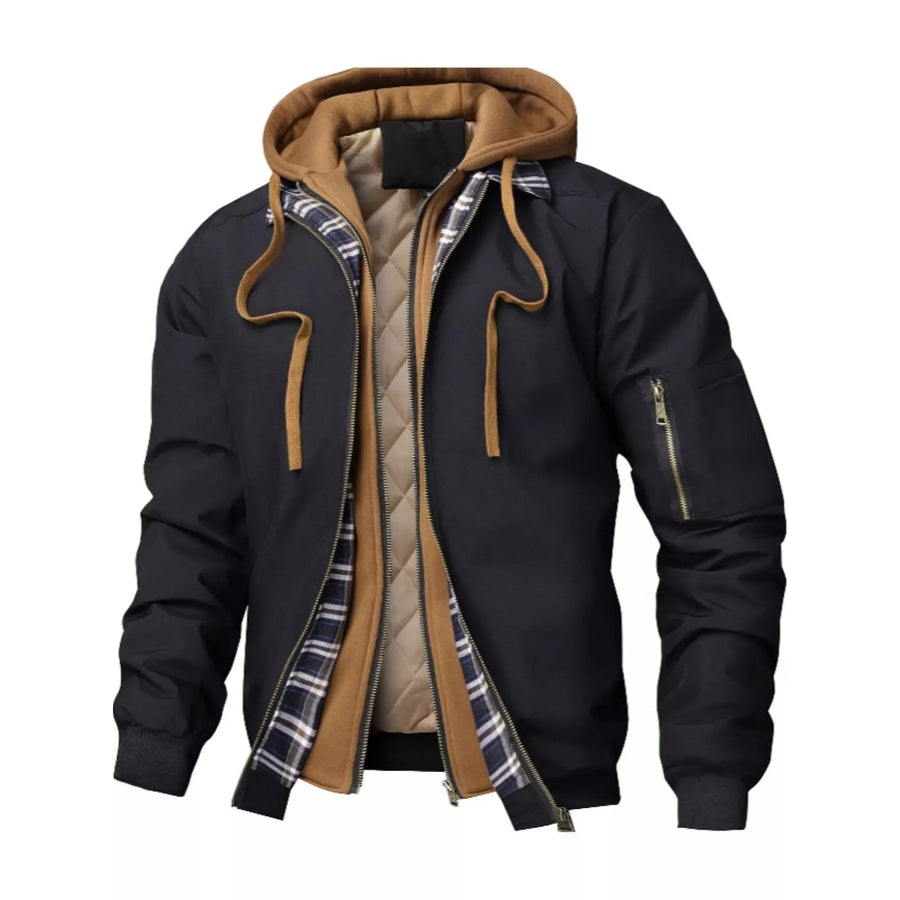 Men’s Full Size Casual Quilted Lined Hooded Bomber Jacket Plus Black / S Apparel and Accessories
