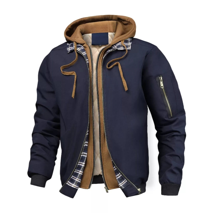 Men’s Full Size Casual Quilted Lined Hooded Bomber Jacket Plus Navy / S Apparel and Accessories