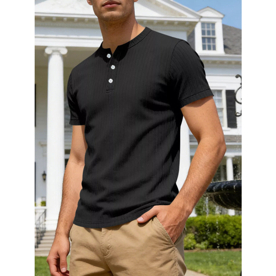 Men’s Full Size Casual Ribbed Henley T-Shirt Plus Size Apparel and Accessories