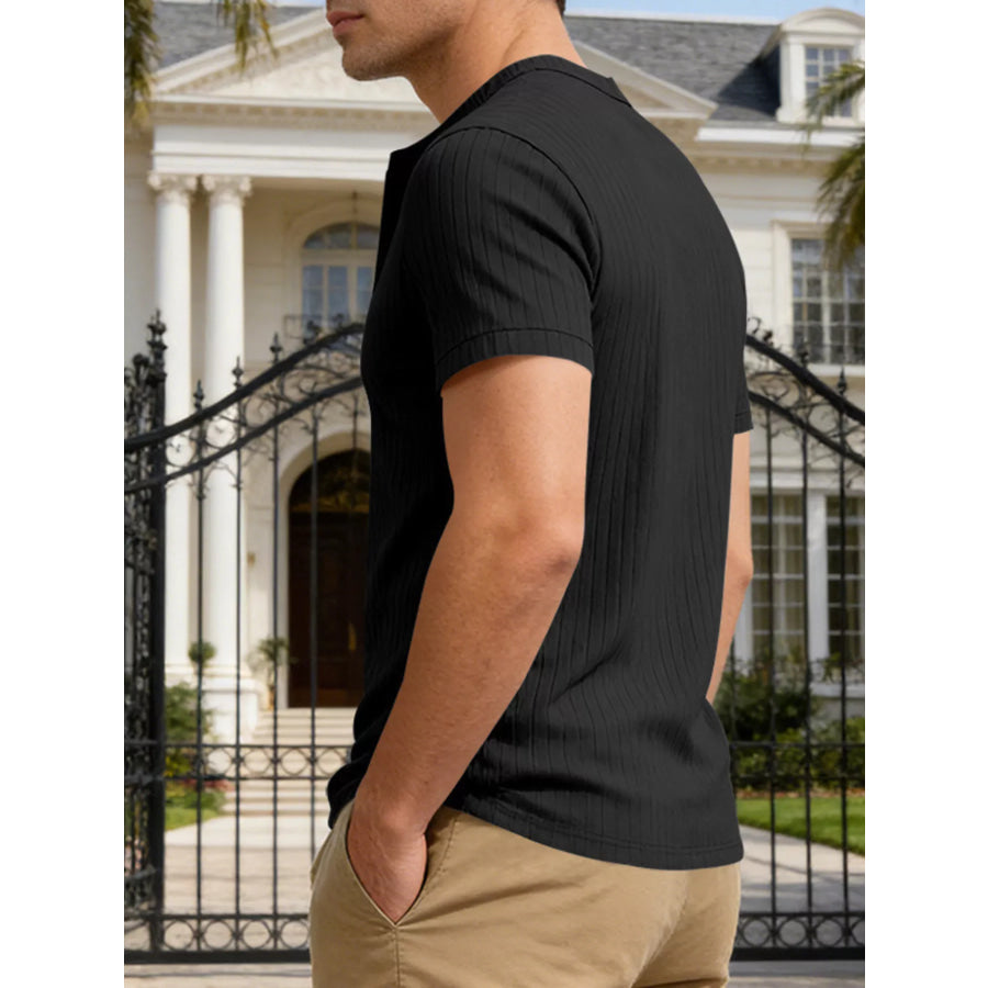Men’s Full Size Casual Ribbed Henley T-Shirt Plus Size Apparel and Accessories