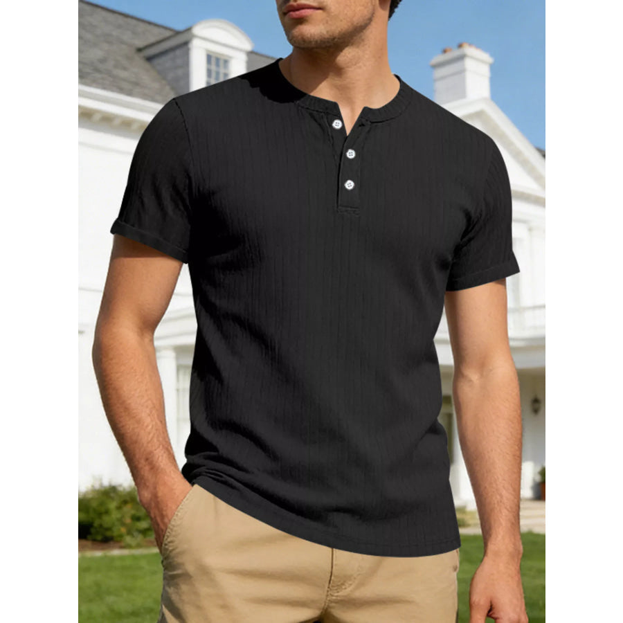 Men’s Full Size Casual Ribbed Henley T-Shirt Plus Size Apparel and Accessories