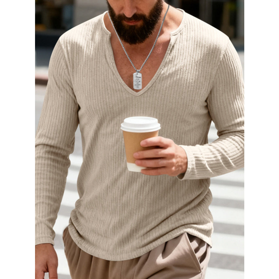 Men’s Full Size Casual Ribbed Long Sleeve T-Shirt Plus Size Apparel and Accessories