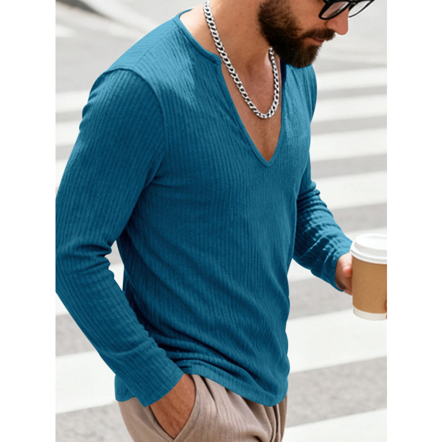 Men’s Full Size Casual Ribbed Long Sleeve T-Shirt Plus Size Apparel and Accessories