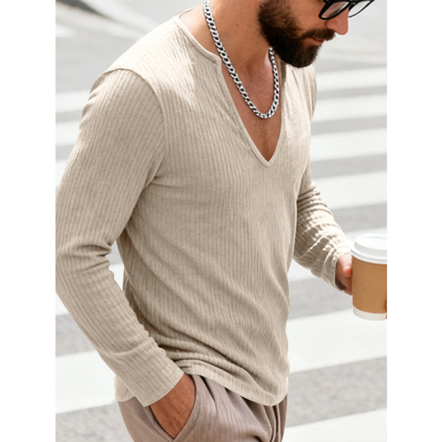 Men’s Full Size Casual Ribbed Long Sleeve T-Shirt Plus Size Apparel and Accessories